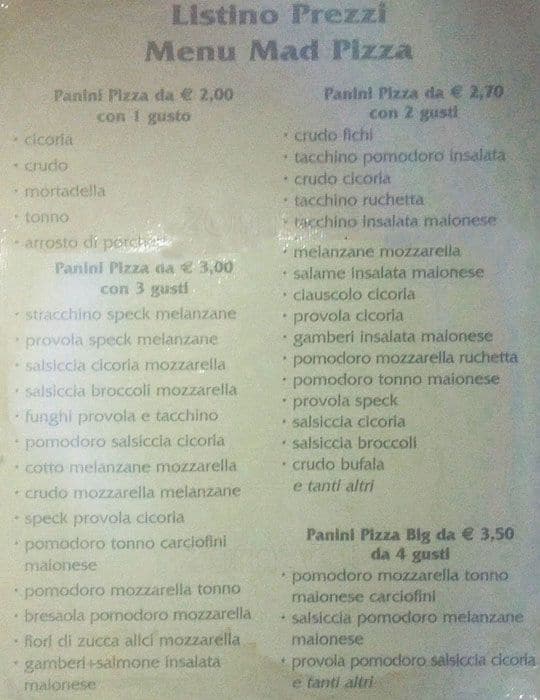 Solo Pizza a Roma: Foto del Menu con Prezzi - Zomato Italia