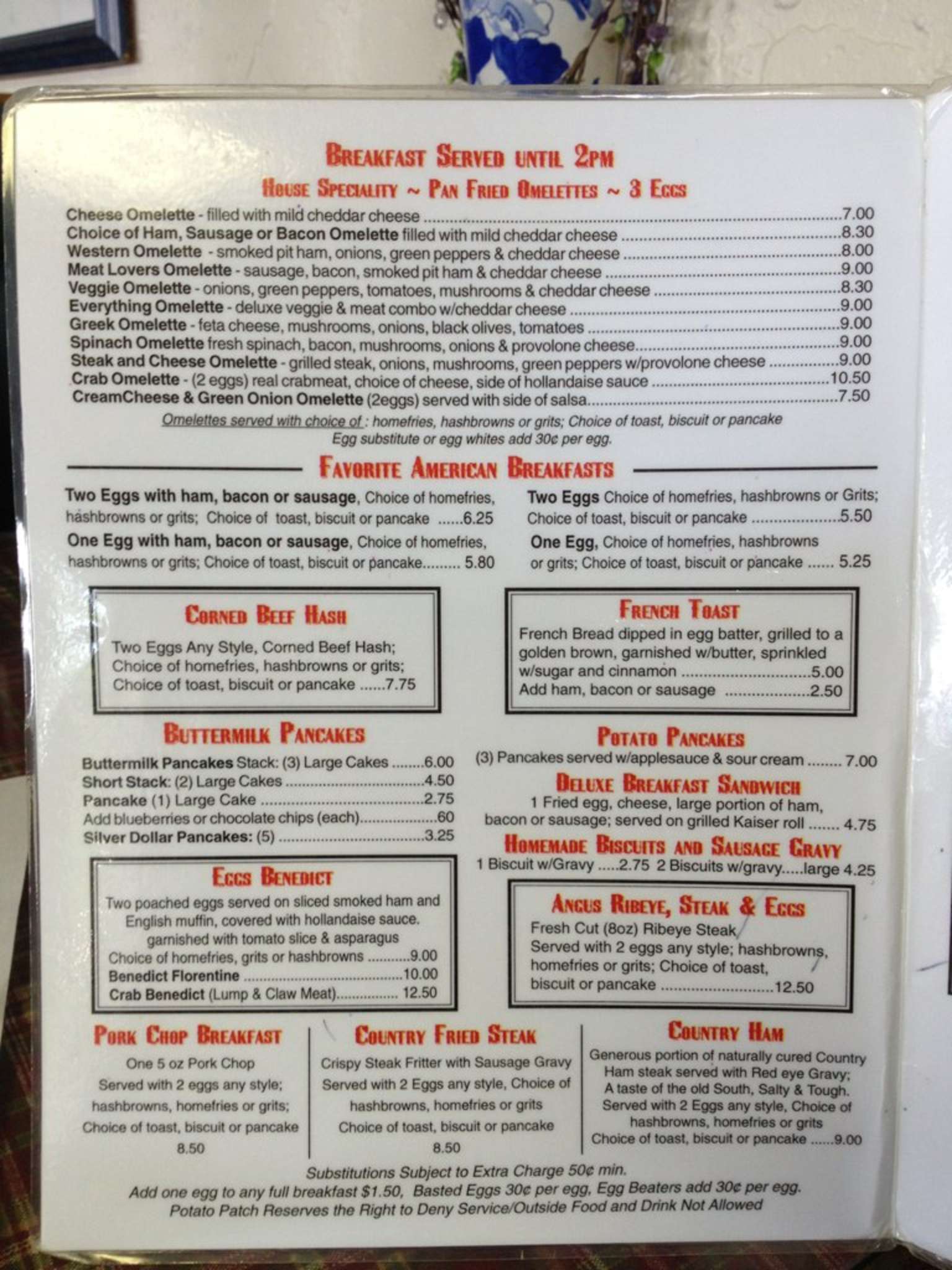 Menu at Doug & Lil's Potato Patch restaurant, DeLand