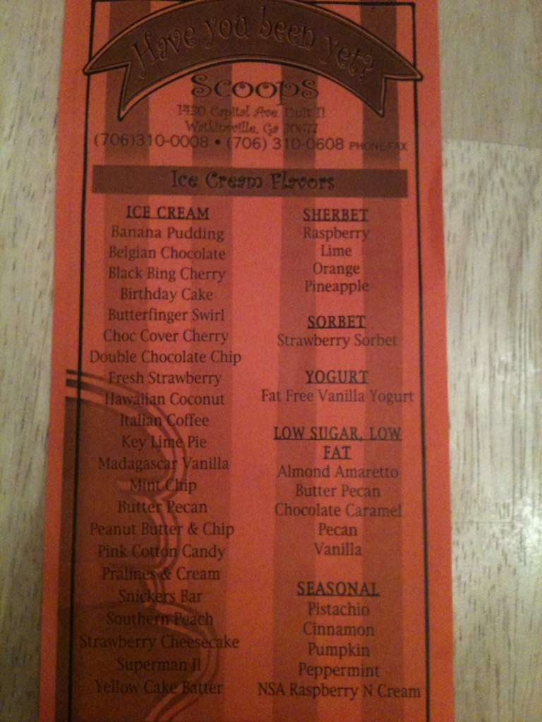 Scoops Menu, Menu for Scoops, Madison, Athens Urbanspoon/Zomato