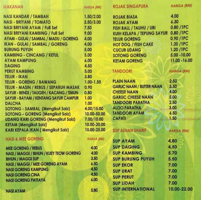 Restoran Ashan Sharif Menu, Menu for Restoran Ashan Sharif, Segambut ...