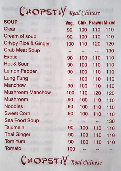 Chopstix Asian Family Restaurant menu