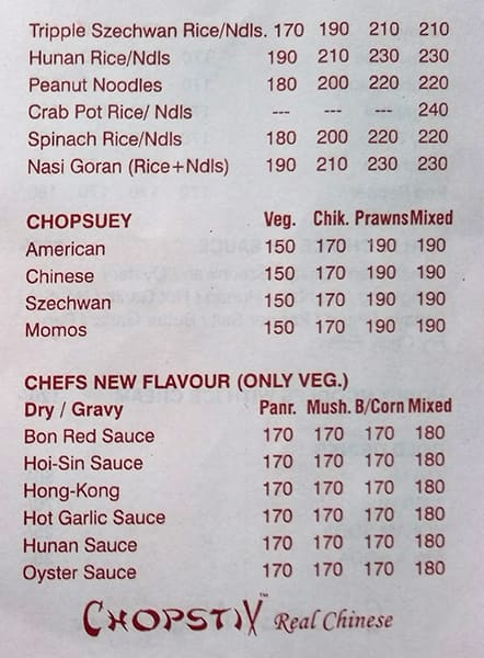 Chopstix Asian Family Restaurant menu