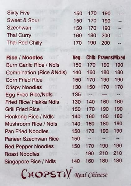 Chopstix Asian Family Restaurant menu