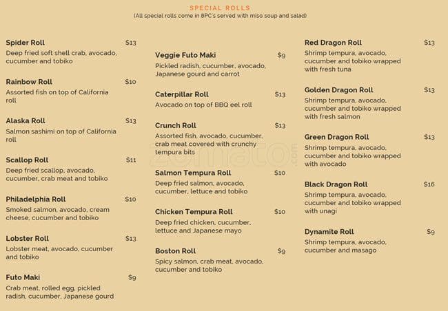 Koris Menu Menu at Kori Sushi Restaurant, Toronto, Bayview Ave