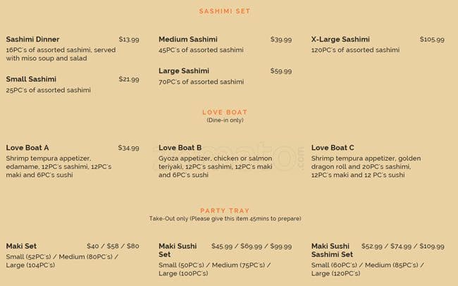 Koris Menu Menu at Kori Sushi Restaurant, Toronto, Bayview Ave