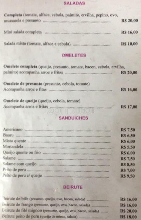 Lanchonete Carimá cardápio