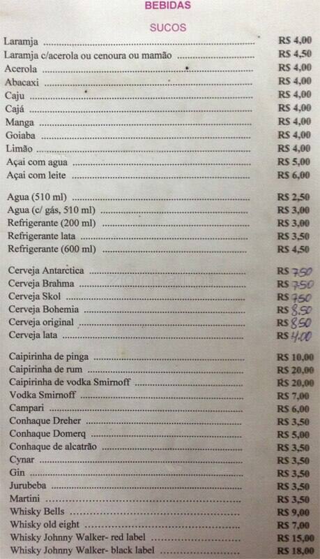 Lanchonete Carimá cardápio