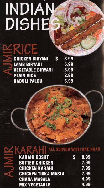 Ajmir menu