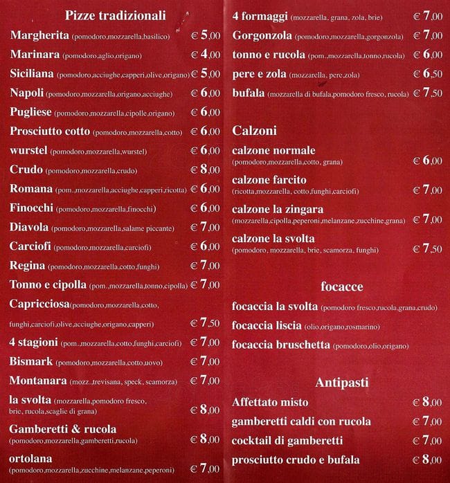 Menu di La Svolta 