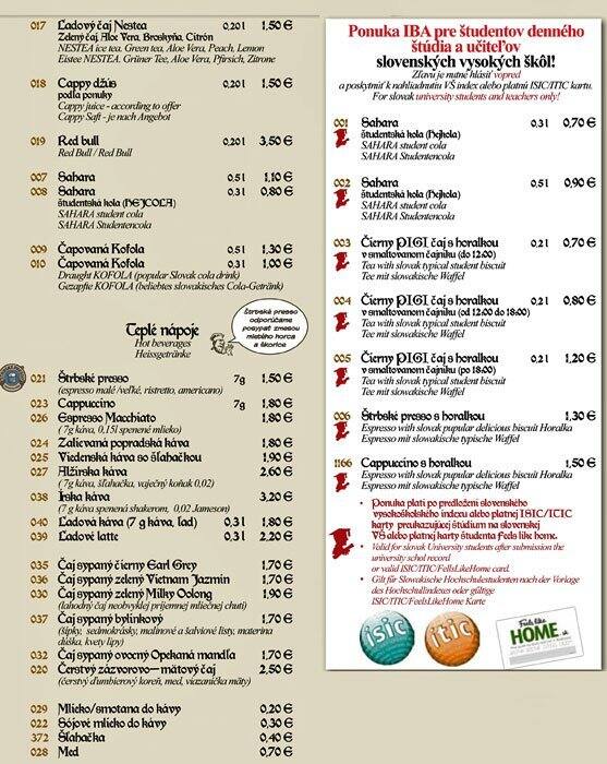 Slovak Pub Menu Menu For Slovak Pub Stare Mesto Bratislava I