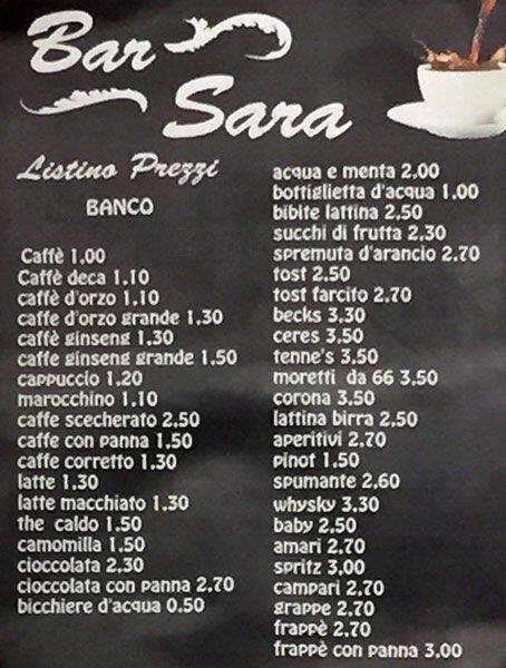 Menu di Pasticceria Sara 