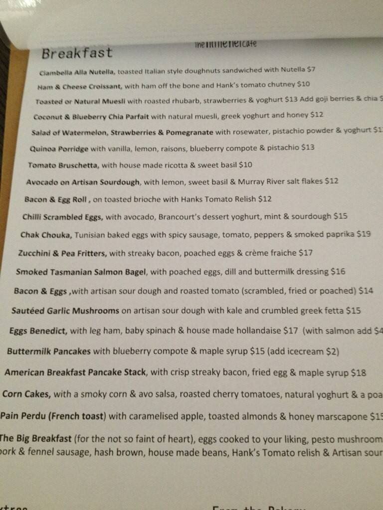 The Little Nel Cafe Menu, Menu for The Little Nel Cafe, Nelson Bay