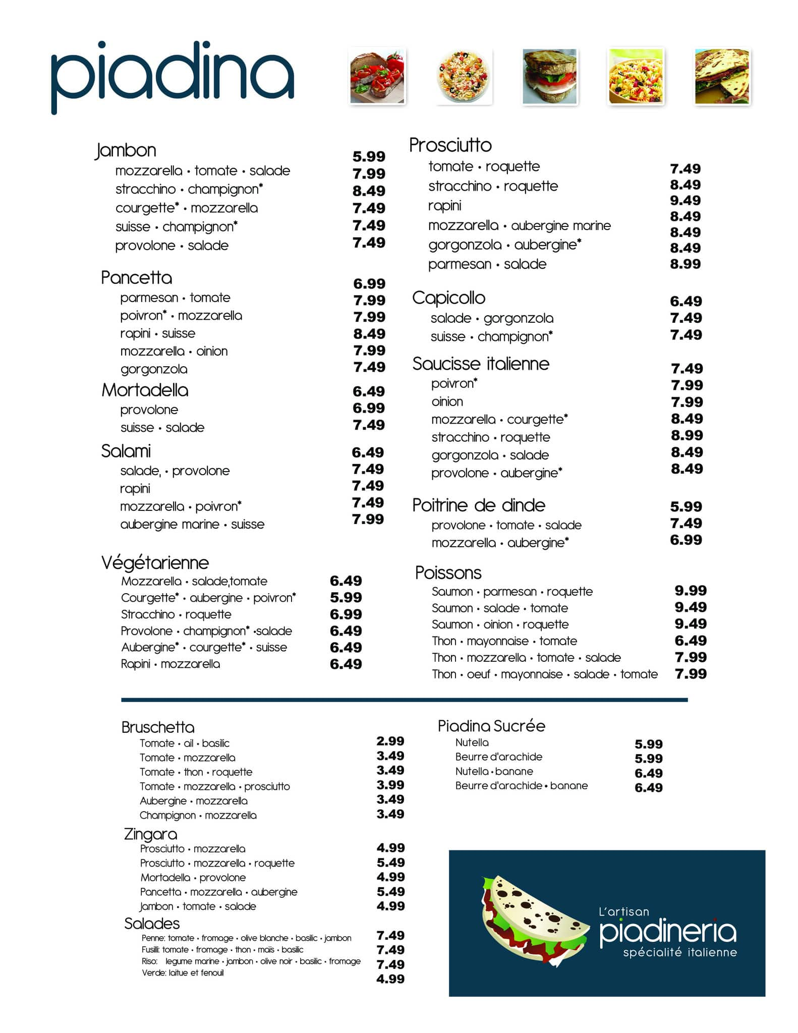 La Piadineria Menu, Menu for La Piadineria, Plateau MontRoyal