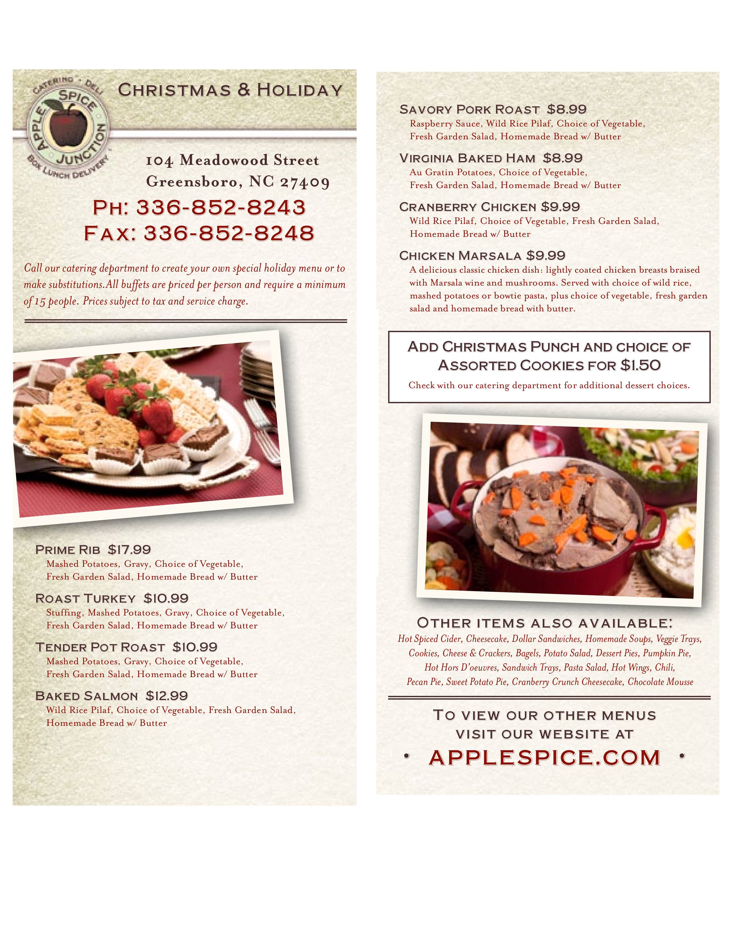 Menu at Apple Spice Junction, Greensboro