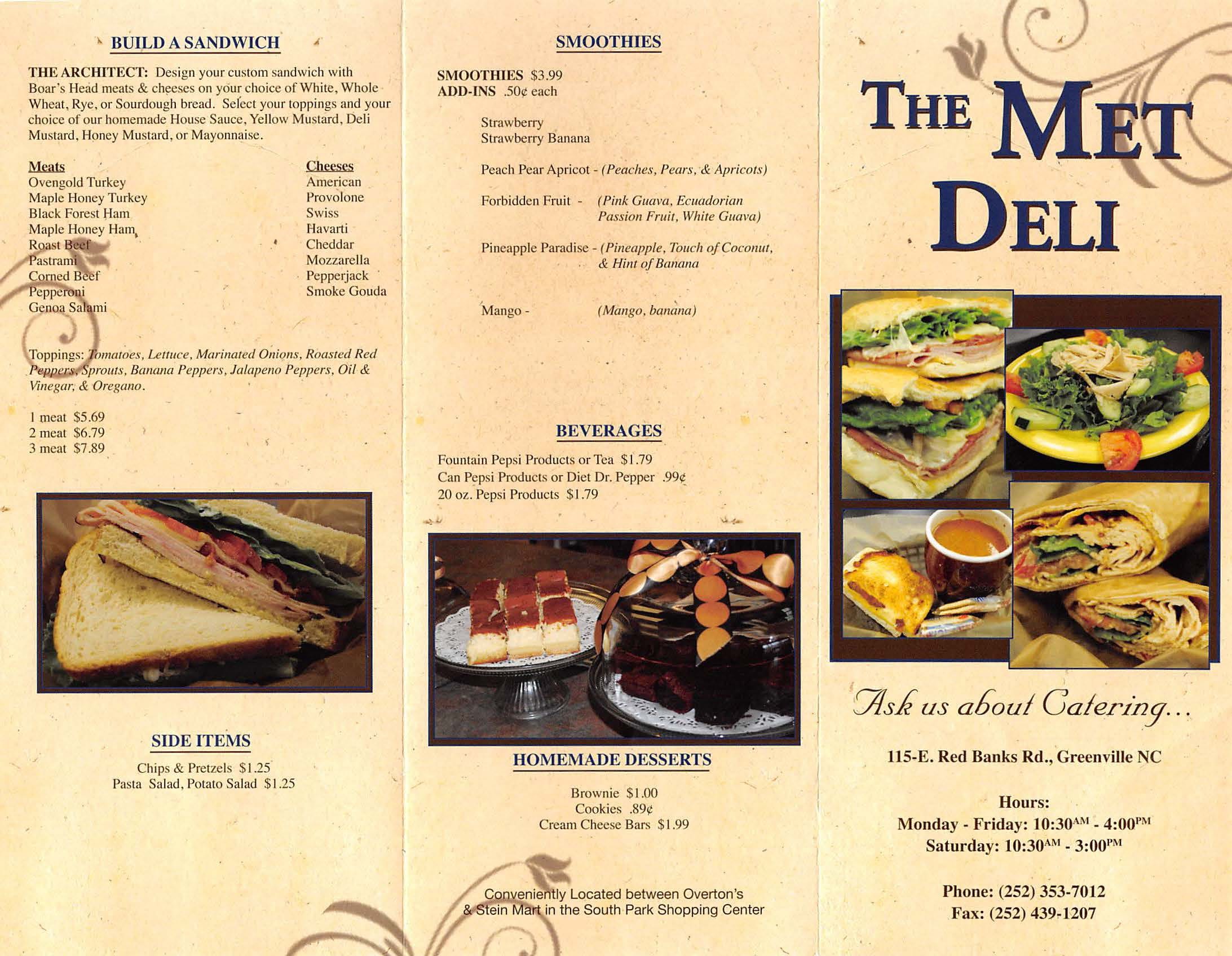 Met Deli menu, Menu restauracji Met Deli, Greenville, Greenville