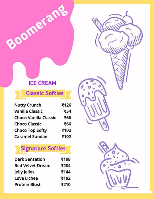 Menu of Boomerang, Sitra, Coimbatore