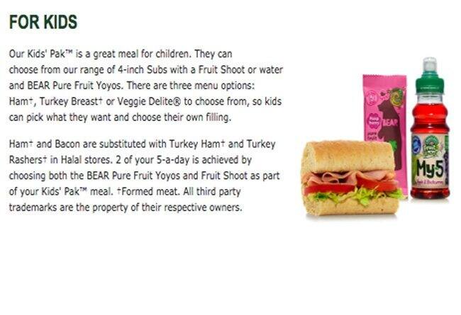 Subway menu