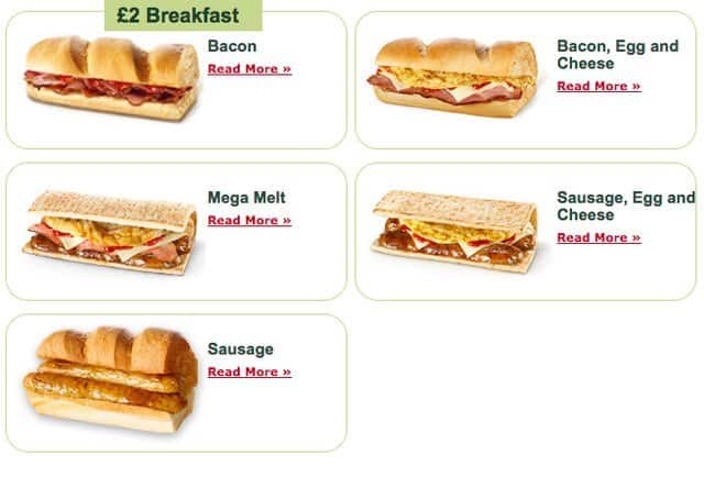 Subway menu