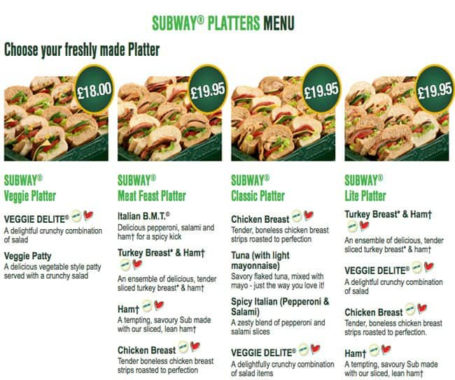 subway platter cost