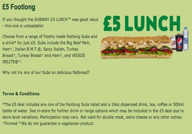 Subway menu