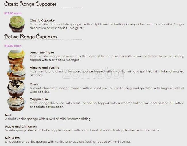 Cupcake Boutique Menu, Menu for Cupcake Boutique, Lonehill