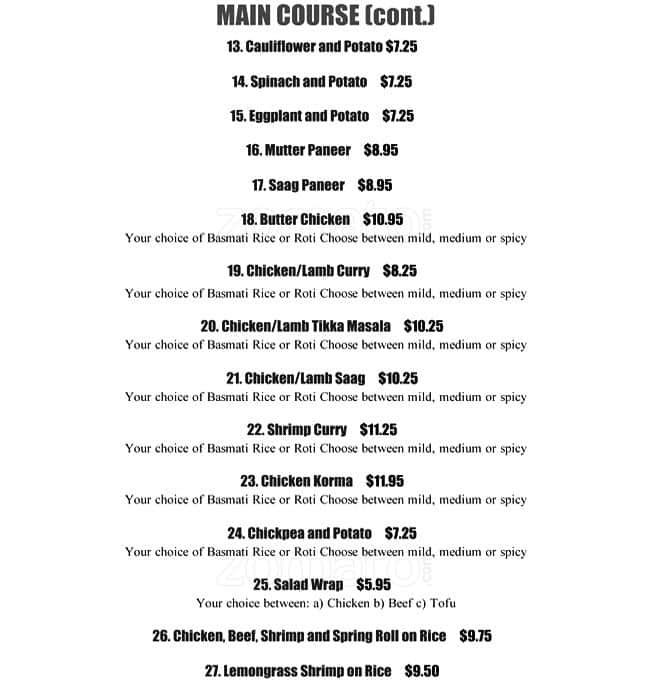 Ginger Express menu
