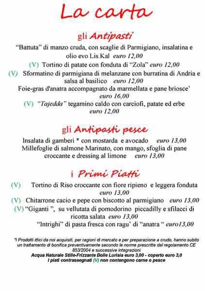 Menu di La Voliera 