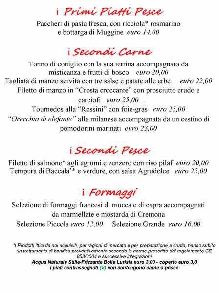 Menu di La Voliera 