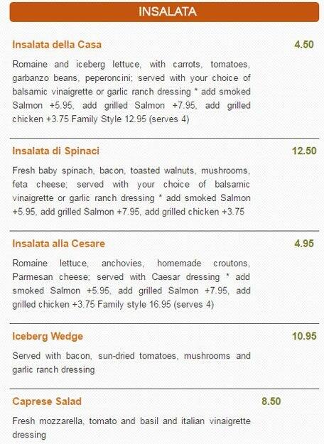 Verona Ristorante Italino menu