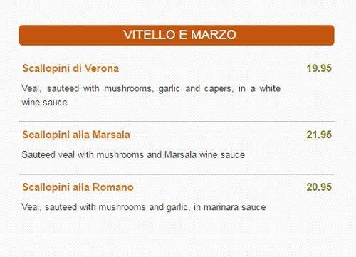 Verona Ristorante Italino menu