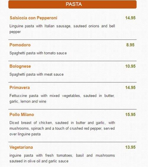 Verona Ristorante Italino menu