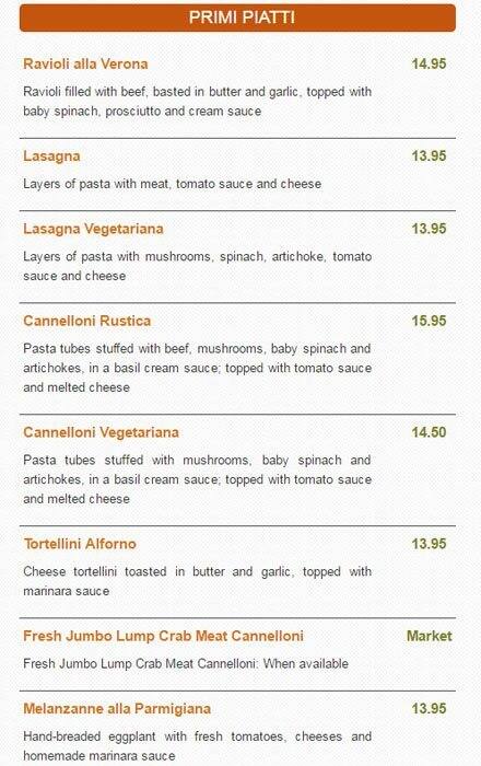 Verona Ristorante Italino menu