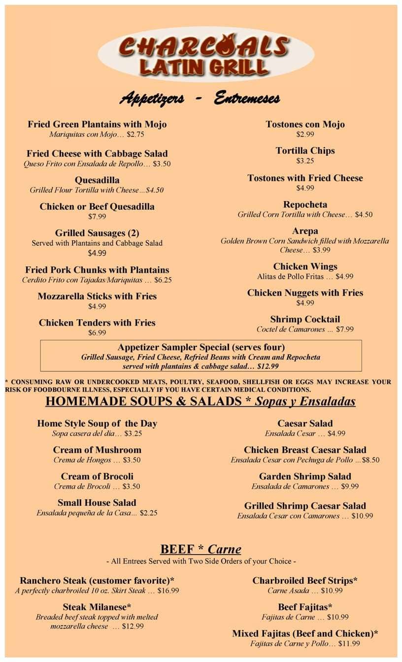 Charcoals Latin Grill Menu, Menu for Charcoals Latin Grill, Sweetwater/Tamiami/Westchester
