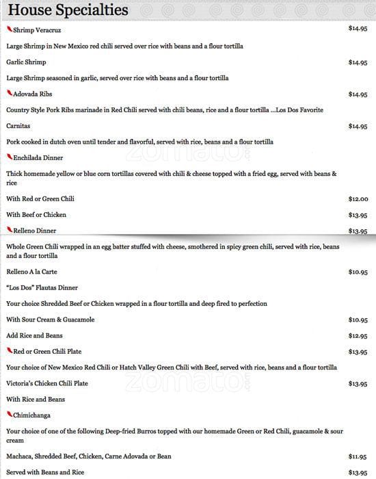 Los Dos Molinos menu, Menu restauracji Los Dos Molinos, South Mountain, Phoenix Urbanspoon/Zomato