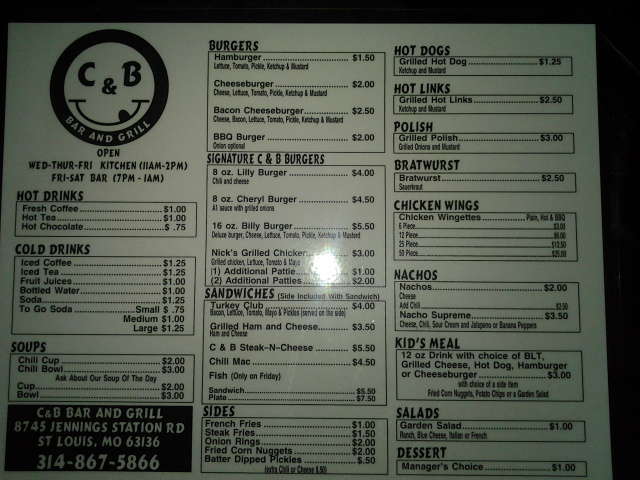 Menu at C & B Bar & Grill, Jennings