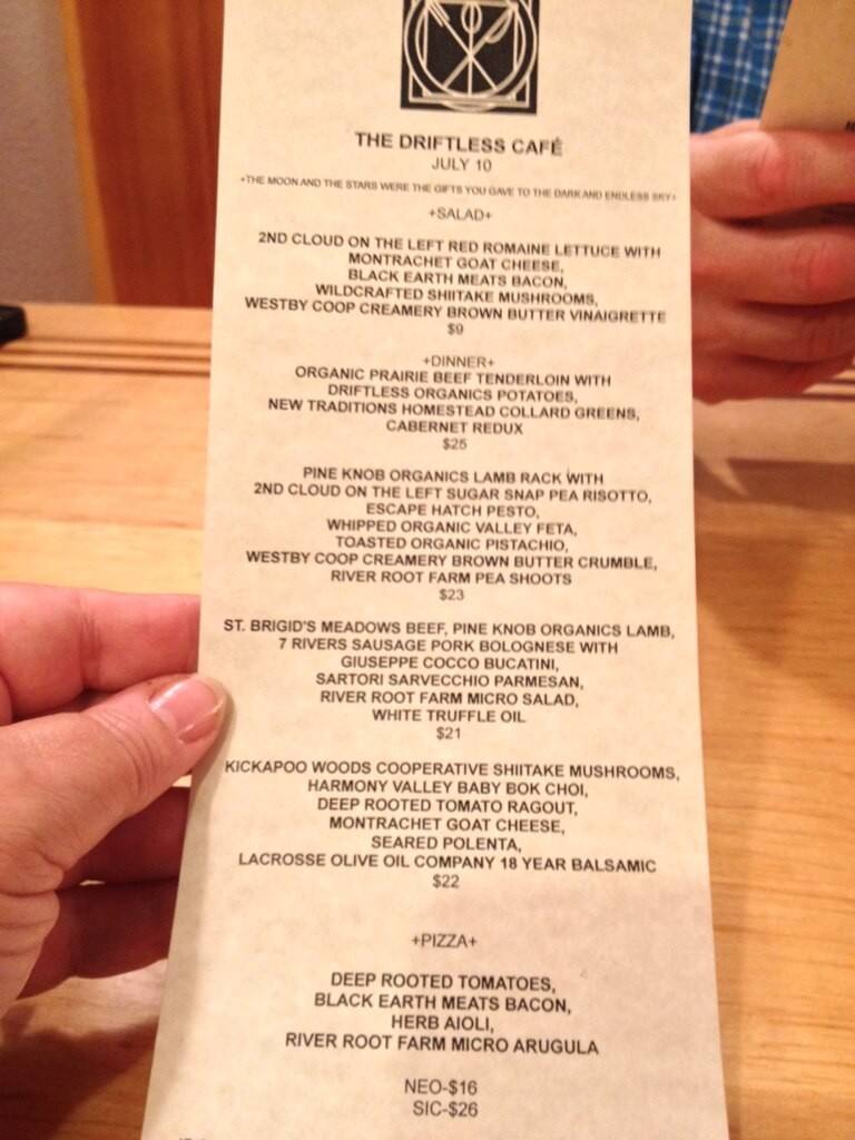 Driftless Cafe Menu, Menu for Driftless Cafe, Viroqua, La Crosse