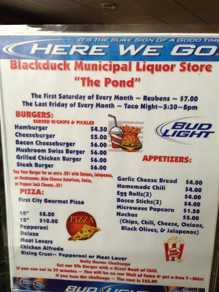 Menu at THE POND BAR AND GRILL & LIQUOR, Blackduck