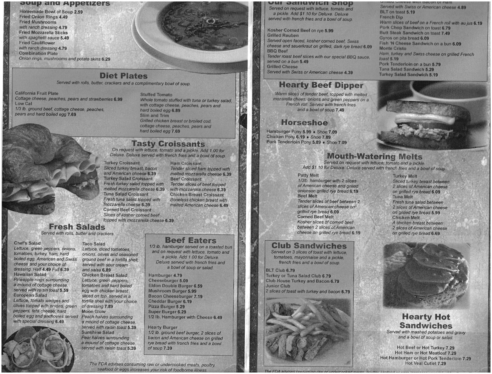 Menu at Silver Dollar restaurant, Eldon, 20 Acorn Dr