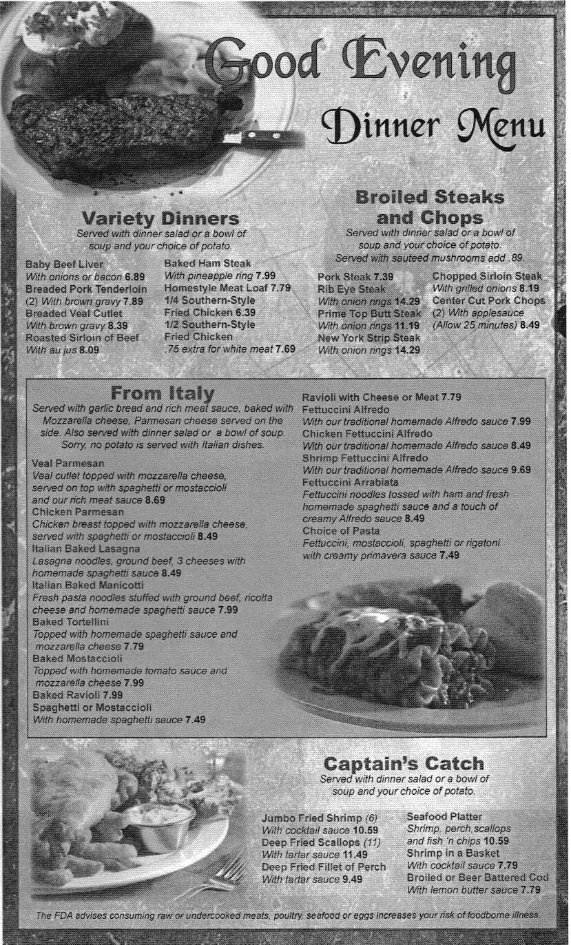 Menu at Silver Dollar restaurant, Eldon, 20 Acorn Dr