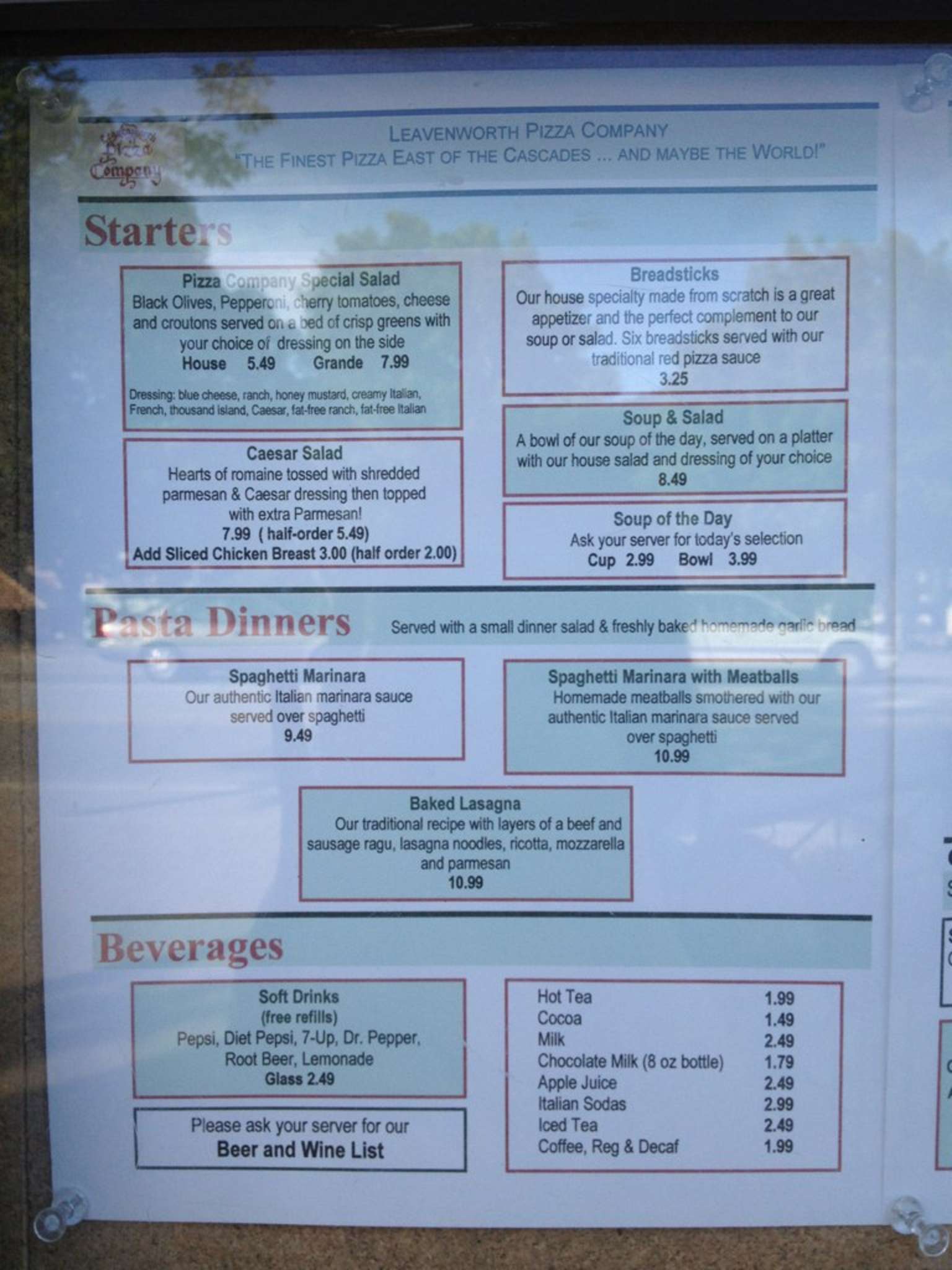 Menu at Leavenworth Pizza Company pizzeria, Leavenworth, 894 US Hwy 2