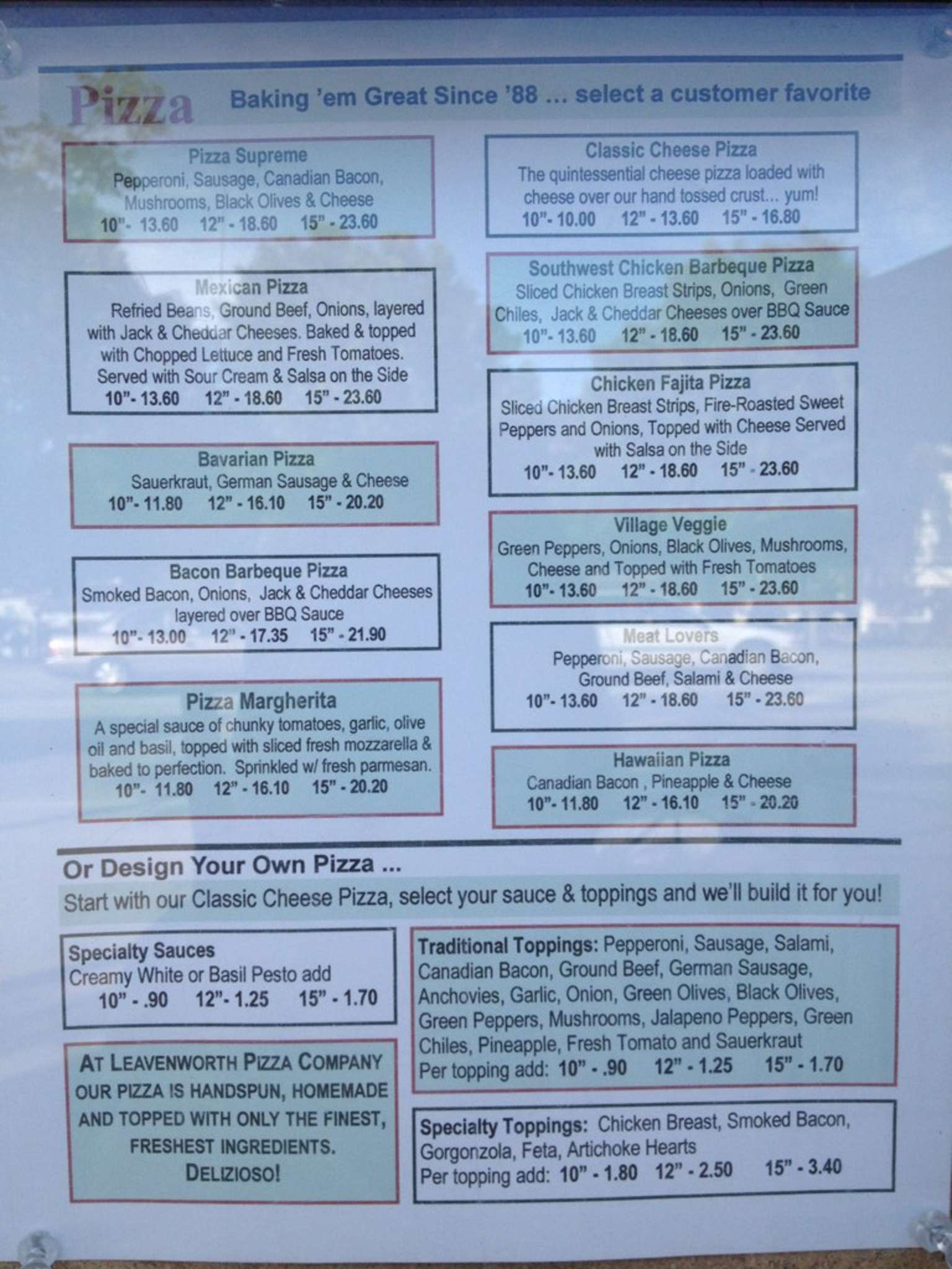 Menu at Leavenworth Pizza Company pizzeria, Leavenworth, 894 US Hwy 2