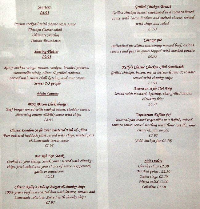 Kelly's Bar Menu, Menu for Kelly's Bar, Hendon, London Zomato UK