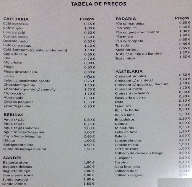 Café LIDL Menu, Menu de Café LIDL, Boavista, Porto