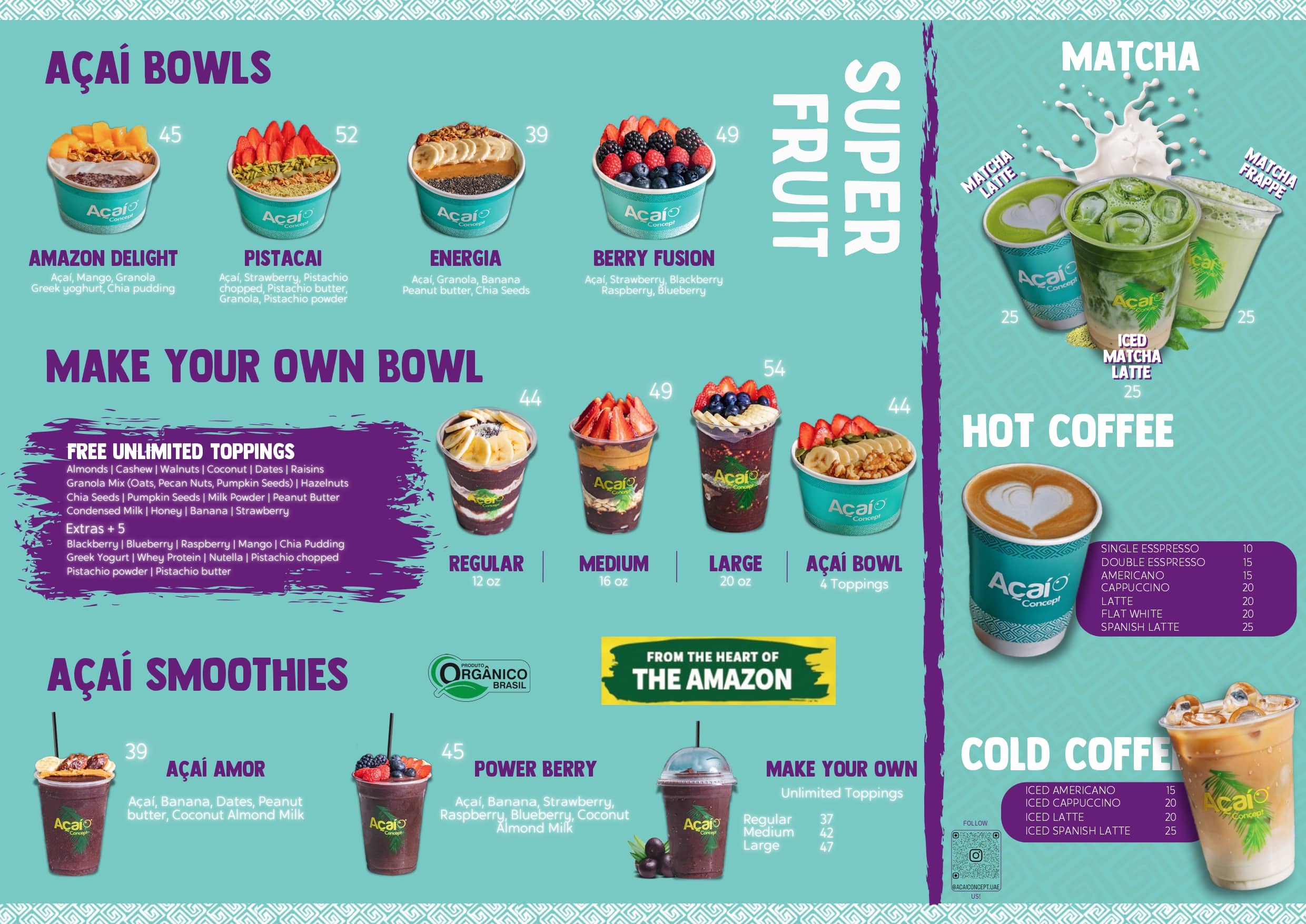 Menu of Acai Concept, Jumeirah Lake Towers (JLT), Dubai