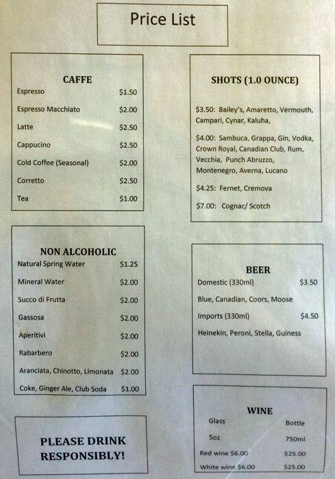 Carta de Dilly's Sport Bar, Toronto