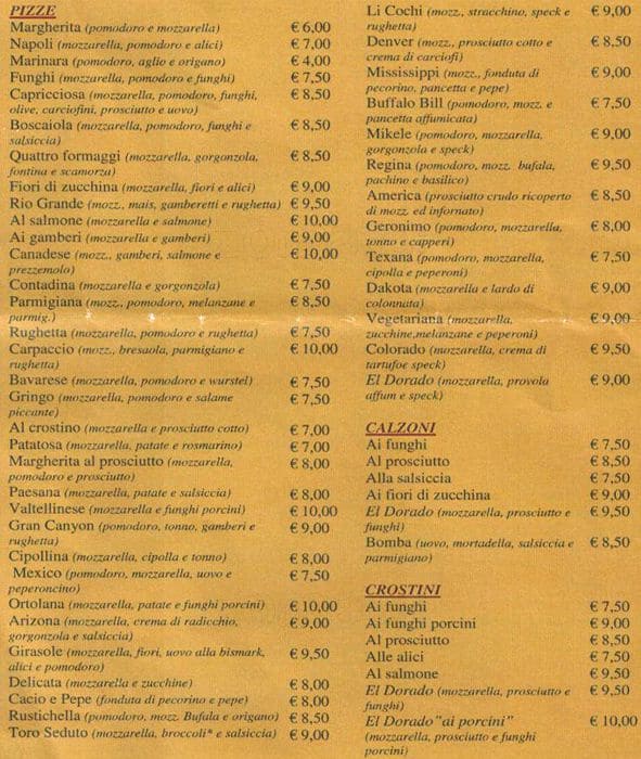 Menu di El Dorado 