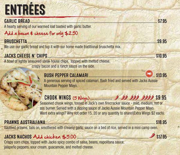 Outback Jacks меню