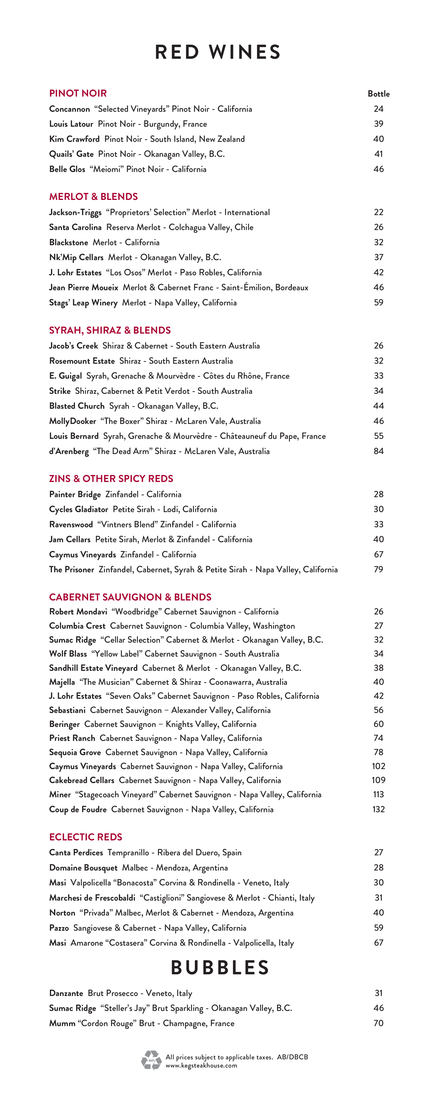 Menu at The Keg Steakhouse + Bar Skyview, Edmonton