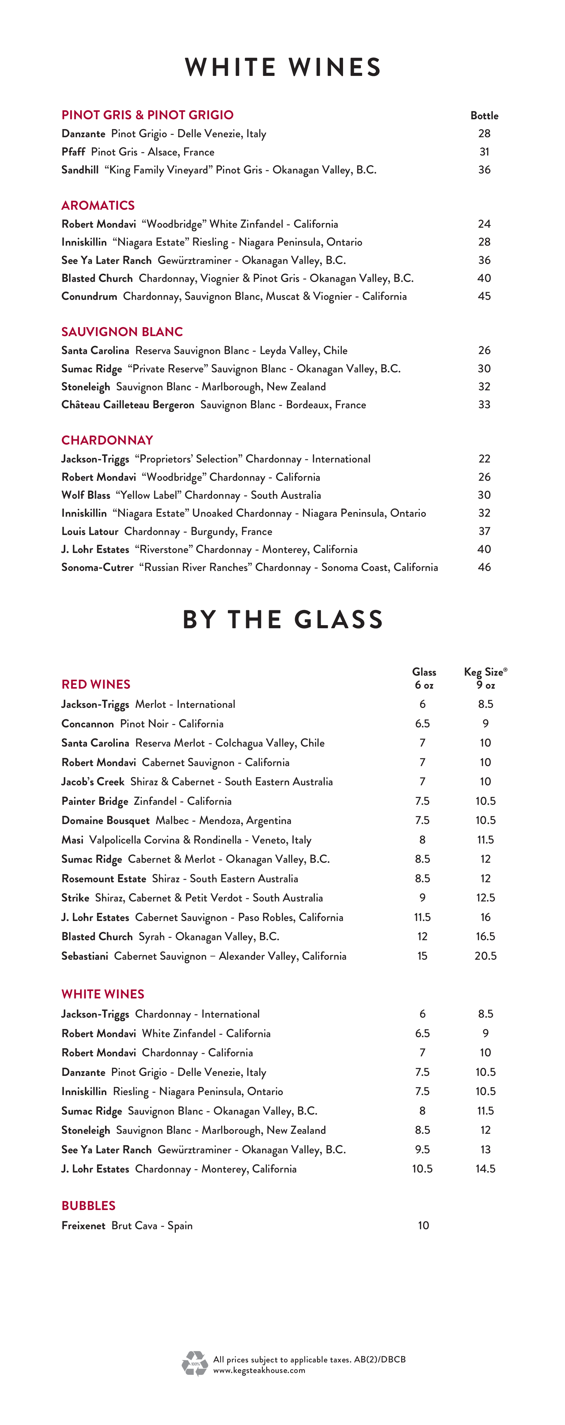 Menu at The Keg Steakhouse + Bar Skyview, Edmonton