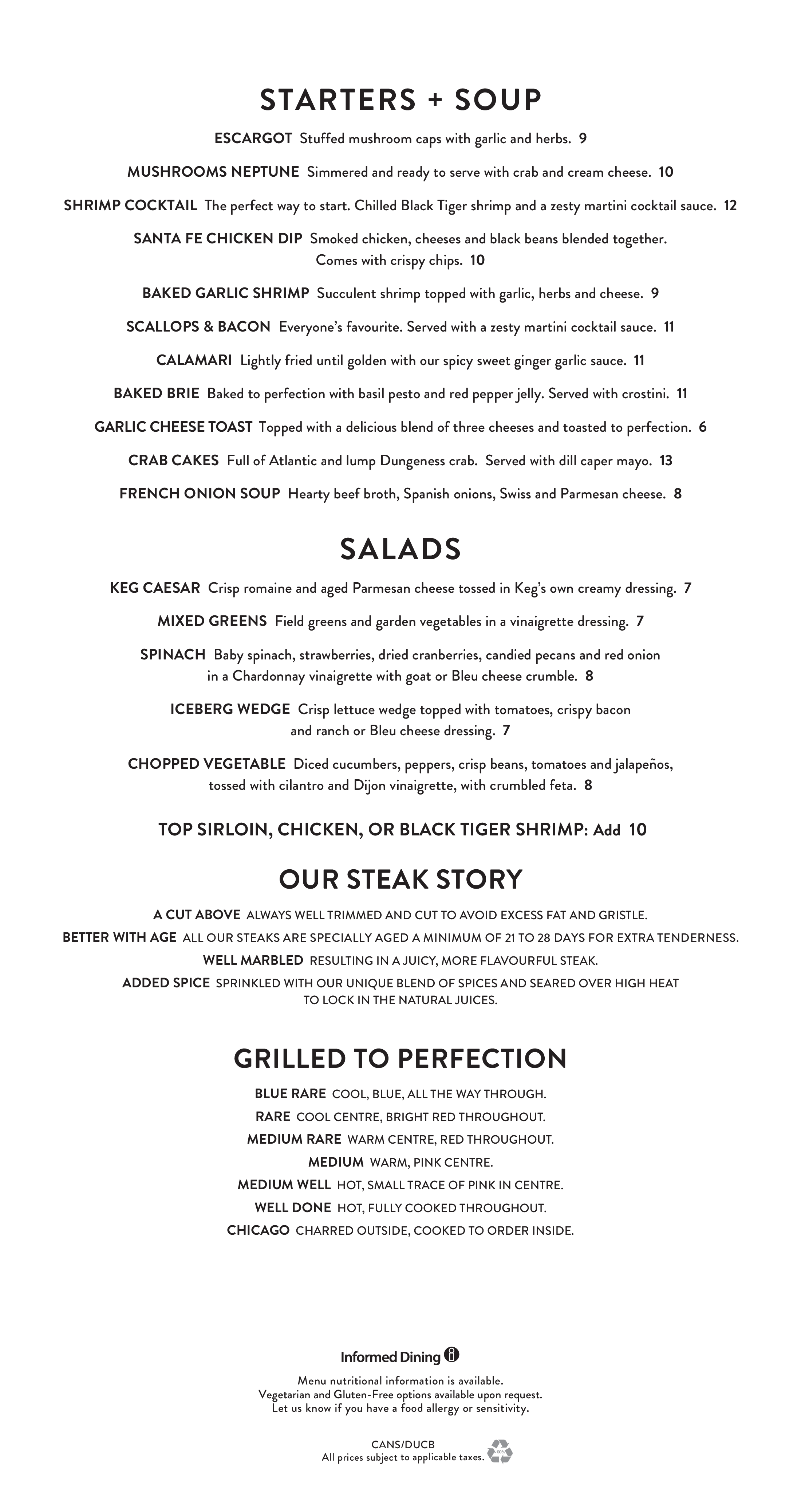 Menu at The Keg Steakhouse + Bar Skyview, Edmonton